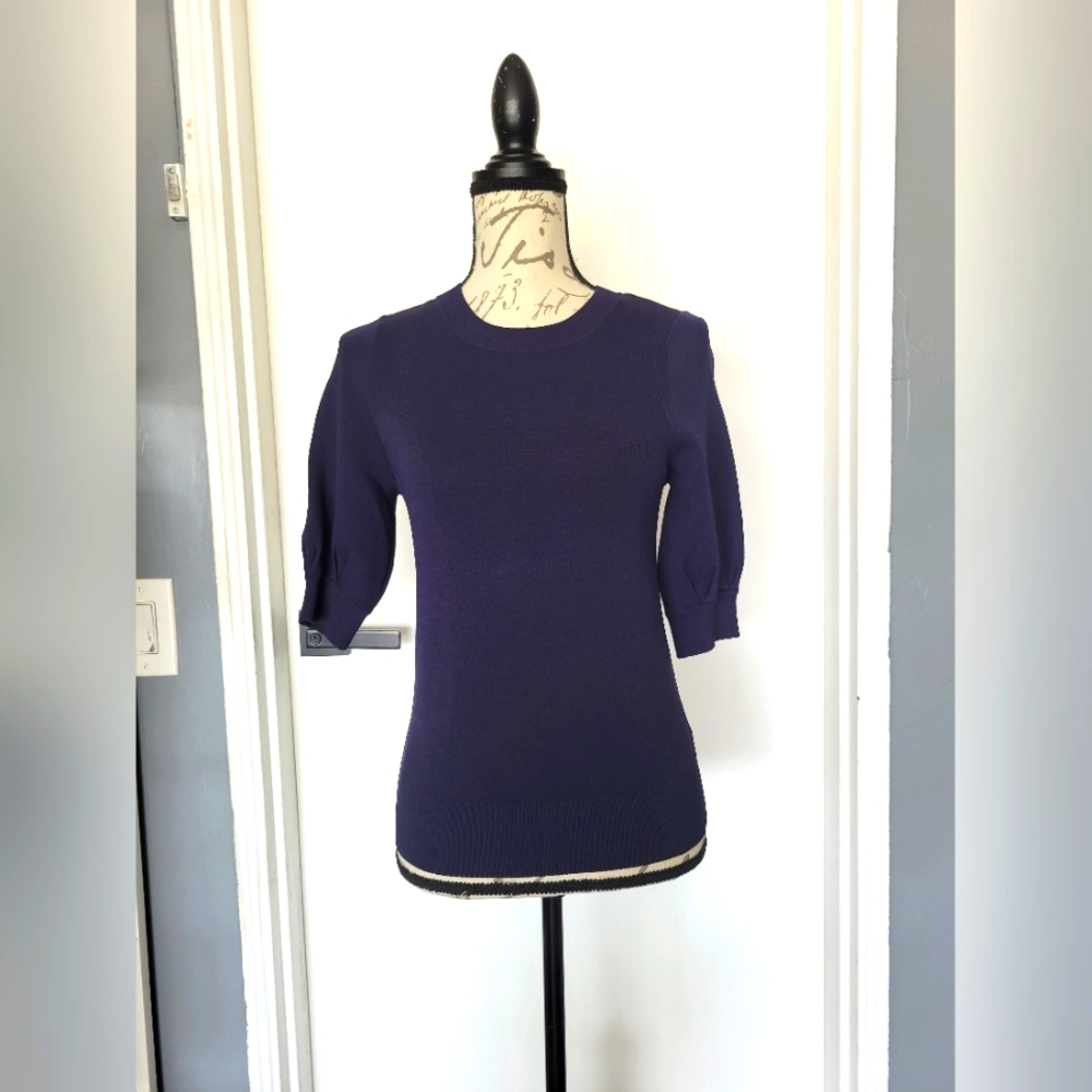 NWT H&M Navy Knit Short Sleeve Pullover Tee Top XS‎